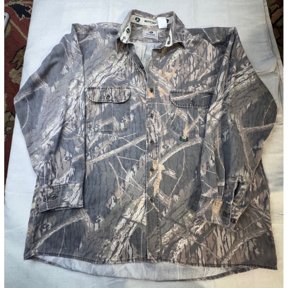 Vintage Mossy Oak Camo Button Down Long Sleeve Shirt Men's Size XL Made in USA‎